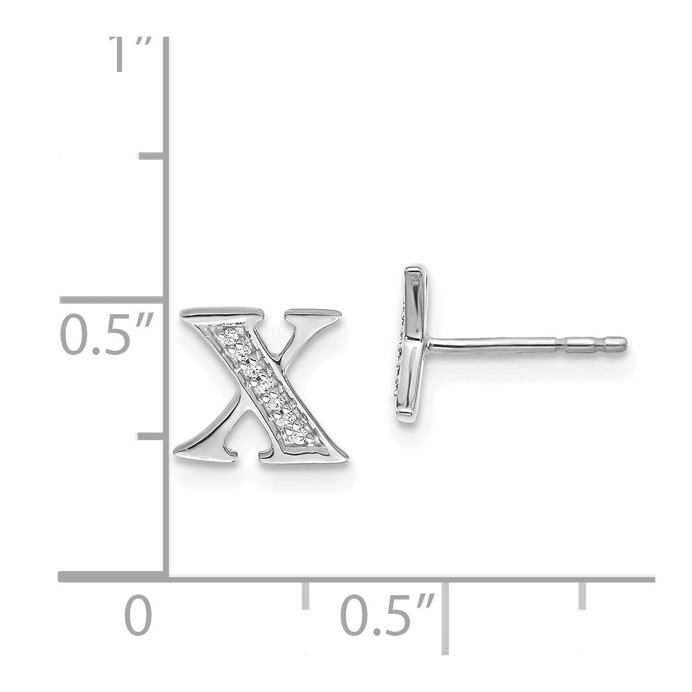 14k White Gold Diamond Initial X Earrings