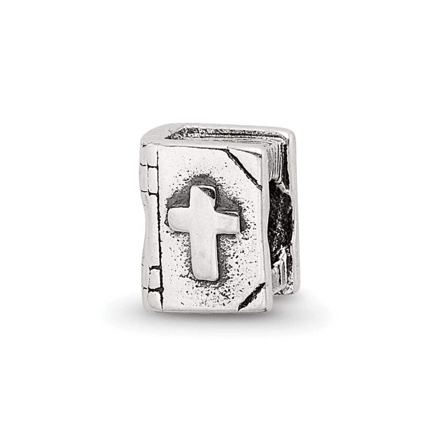 925 Sterling Silver Polished Artisan Oxidized Reflections Teen Bible Bead Charm Pendant Necklace 6.36x5.45mm Wide