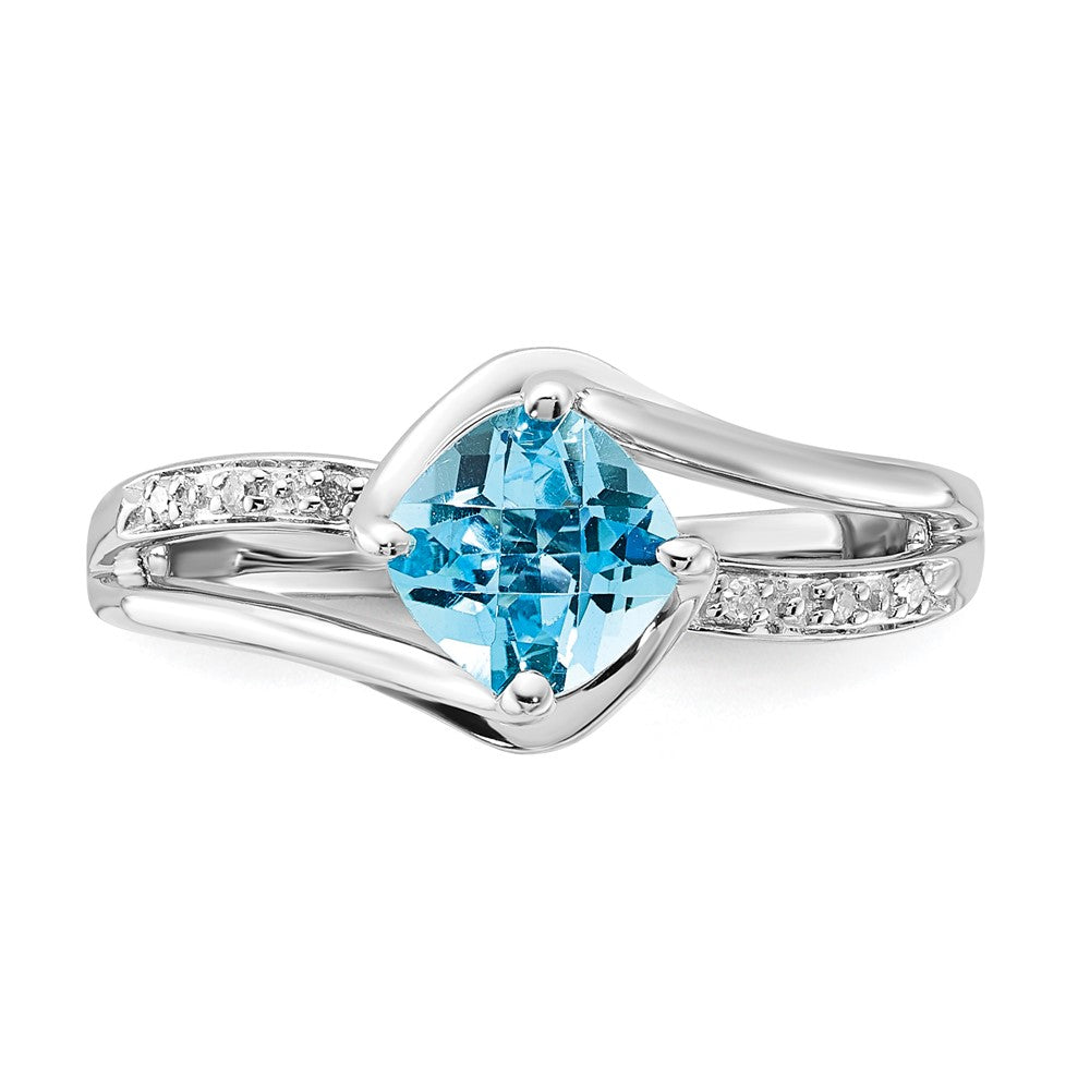 Sterling Silver Blue Topaz & Diamond Ring
