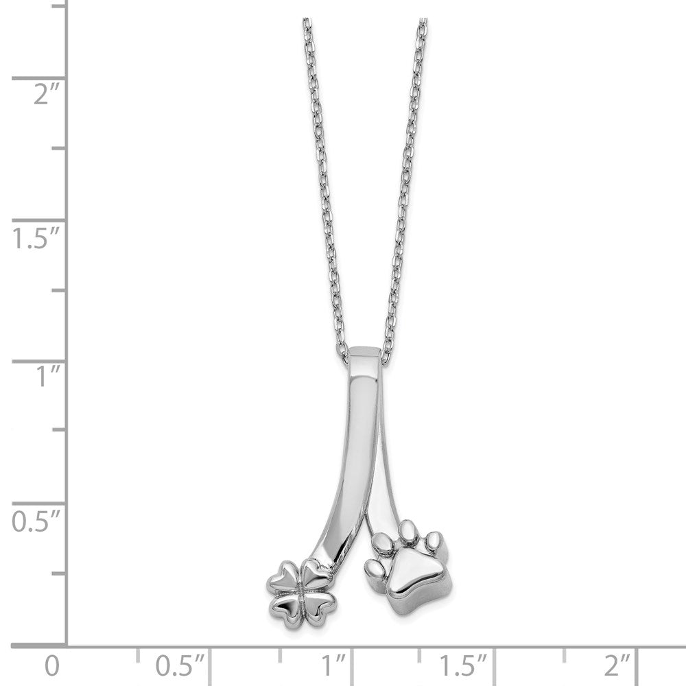 Sterling Silver Paw Print and Clover Ash Holder 18in Necklace