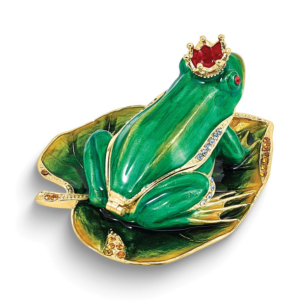 Luxury Giftware by Jere Bejeweled FLOATEY Frog Prince on Lily Pad Trinket Box with Matching 18 inch Necklace