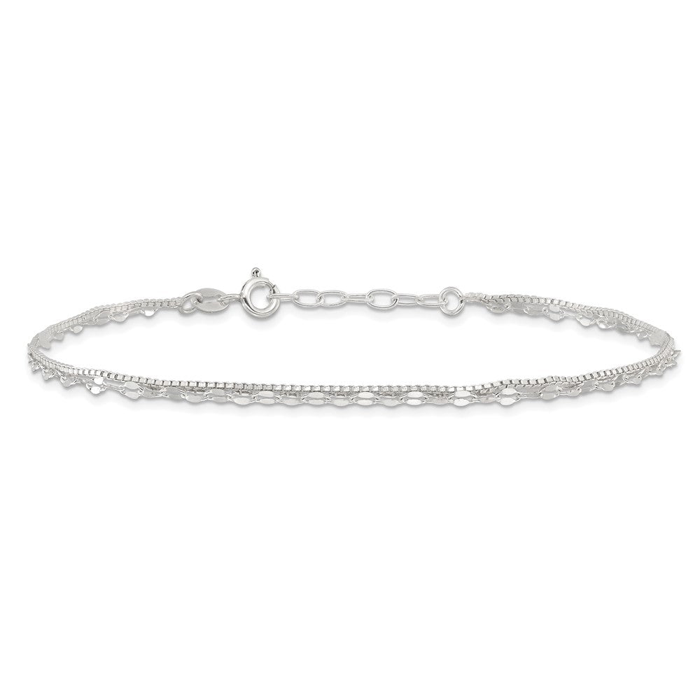 Sterling Silver 2-Strand 9in Plus 1 in Ext. Fancy Chain Anklet 9 inches