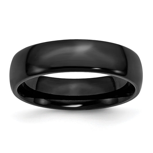 Stainless Steel 6mm Black IP-plated Polished Band Size - 6.5