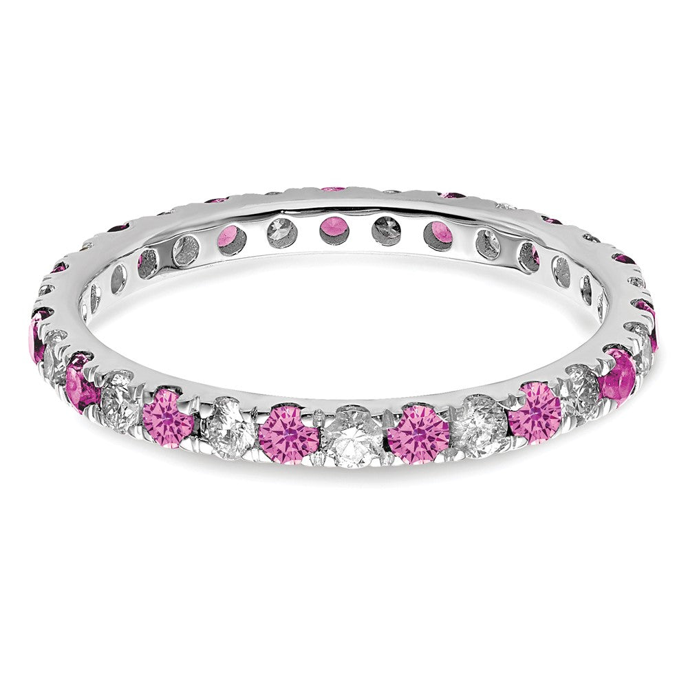 14k White Gold 3/8 carat Lab Grown Diamond VS/SI+ G+ and Lab Created Pink Sapphire Size 4.5 Eternity Band