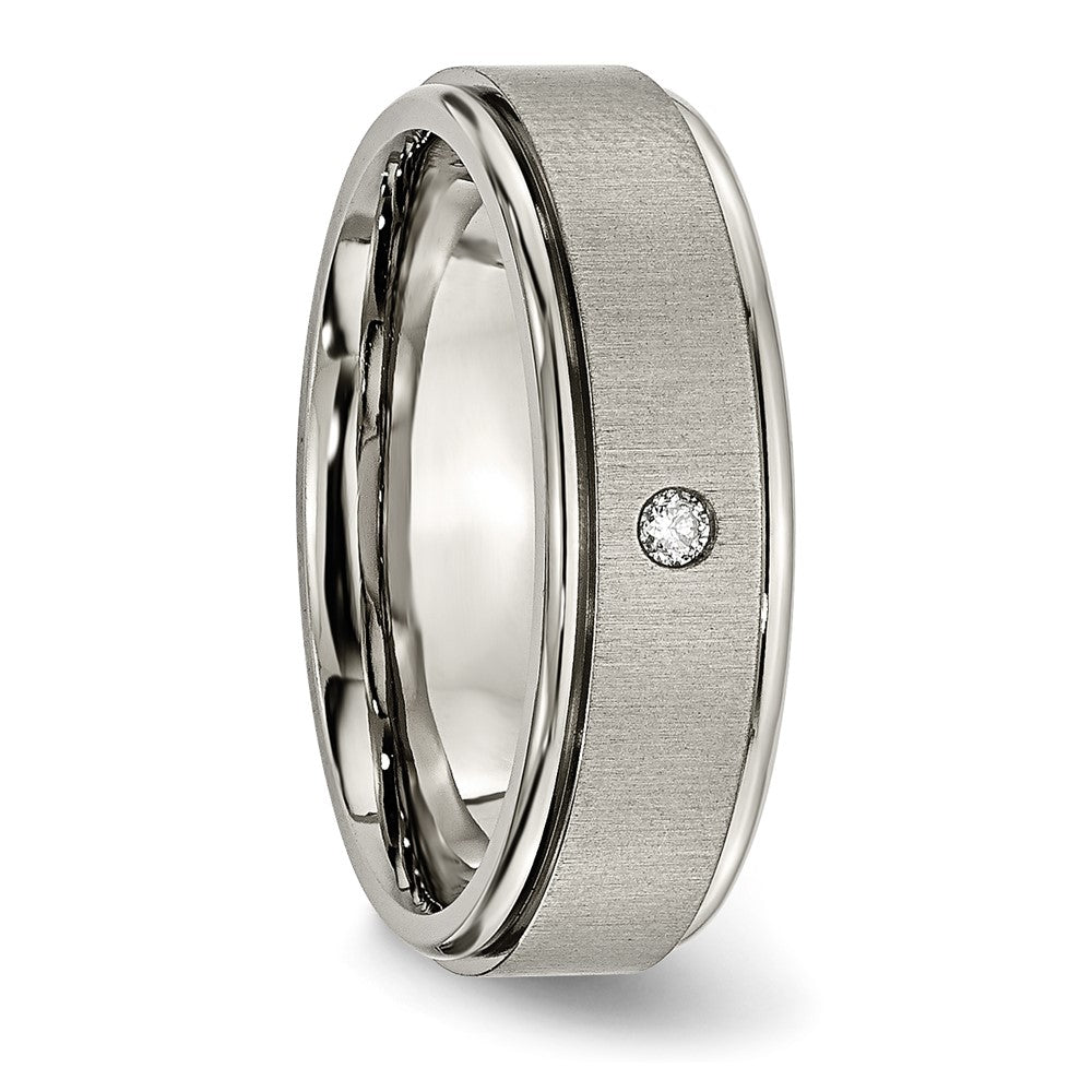 Titanium Brushed/Polished .05ct Diamond Rounded Edge 7mm Band Size - 9.5