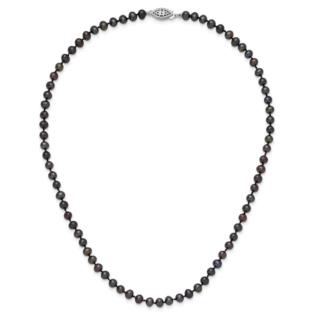 Sterling Silver Rhodium-plated 4-5mm Black Near-Round Freshwater Cultured Pearl 16 inch Necklace 16 Inches