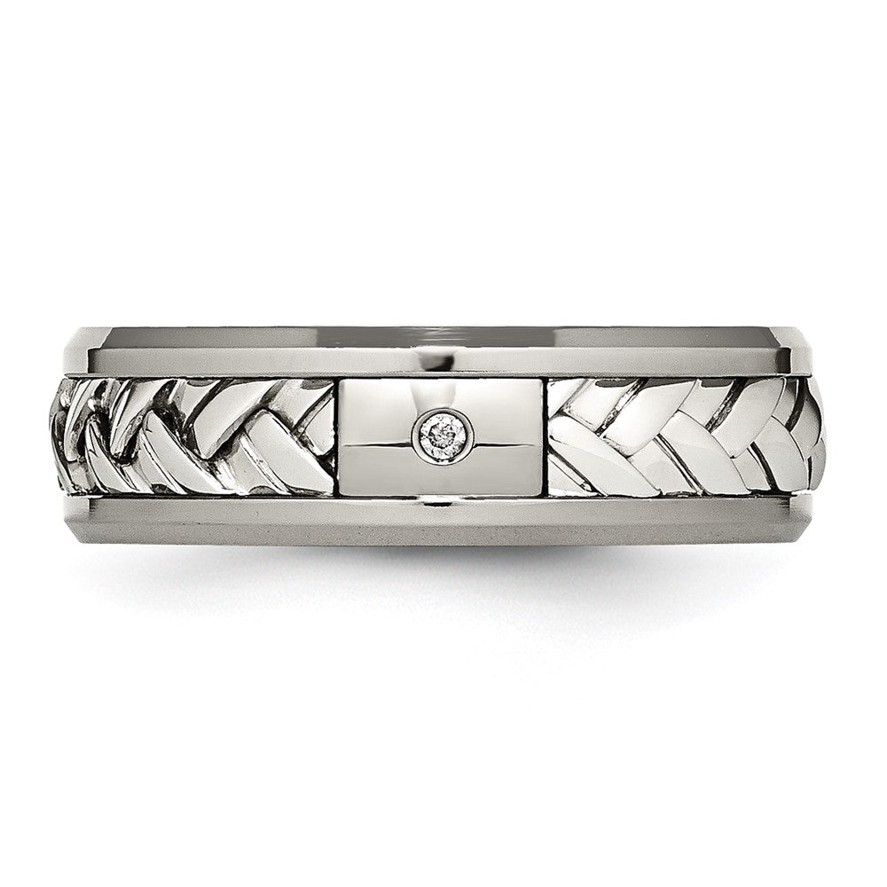 Titanium w/Sterling Silver Inlay Polished 1pt. Diamond 7mm Band Size - 8