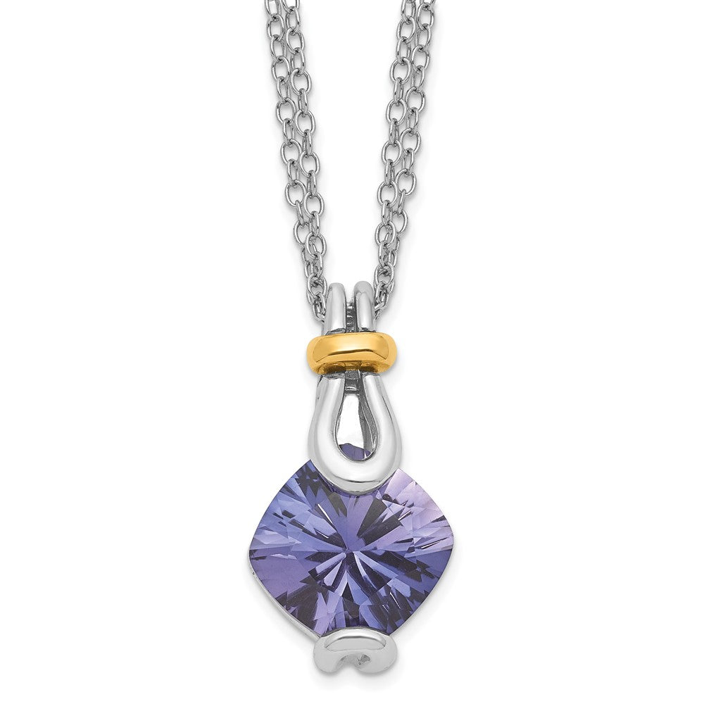 Sterling Silver Created Blue Garnet with Gold Tone Accent Necklace