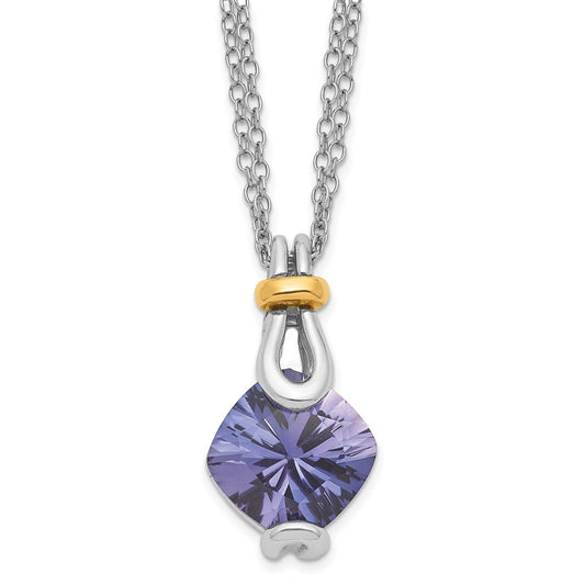 Sterling Silver Created Blue Garnet with Gold Tone Accent Necklace