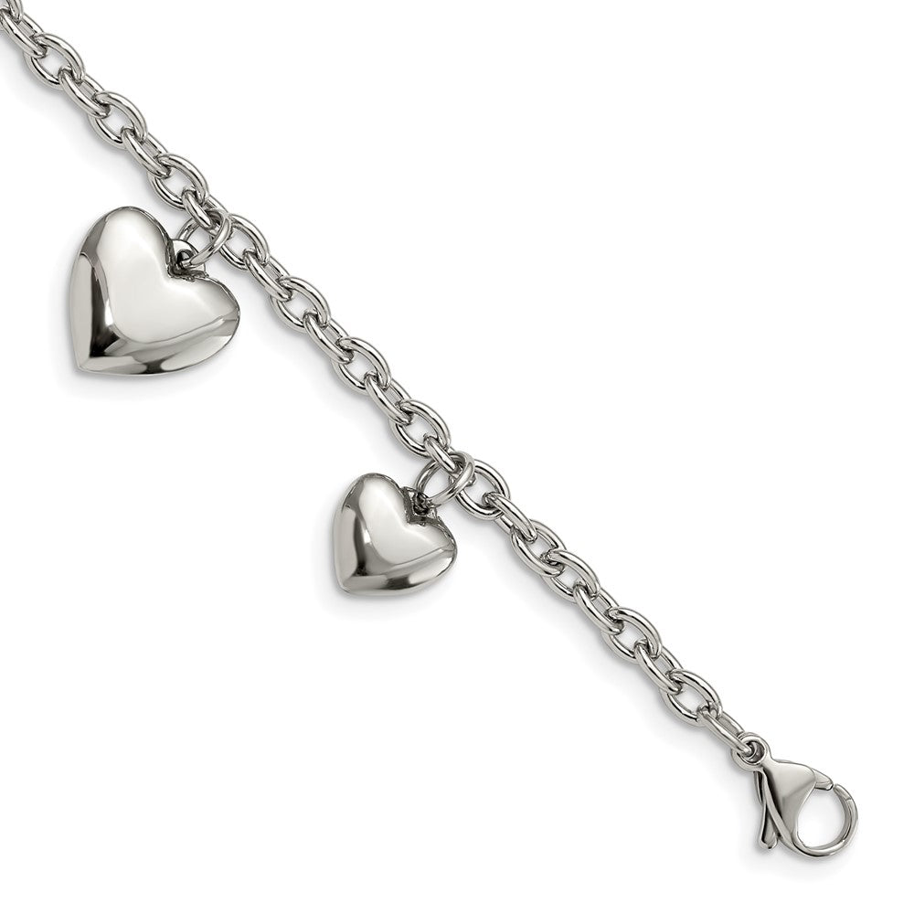 Stainless Steel Polished Hearts 8in Bracelet 8 inches