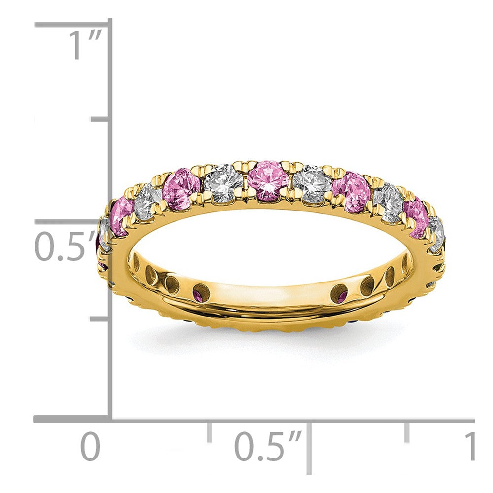 14k 3/4 carat Lab Grown Diamond VS/SI+ G+ and Lab Created Pink Sapphire Size 6.5 Eternity Band