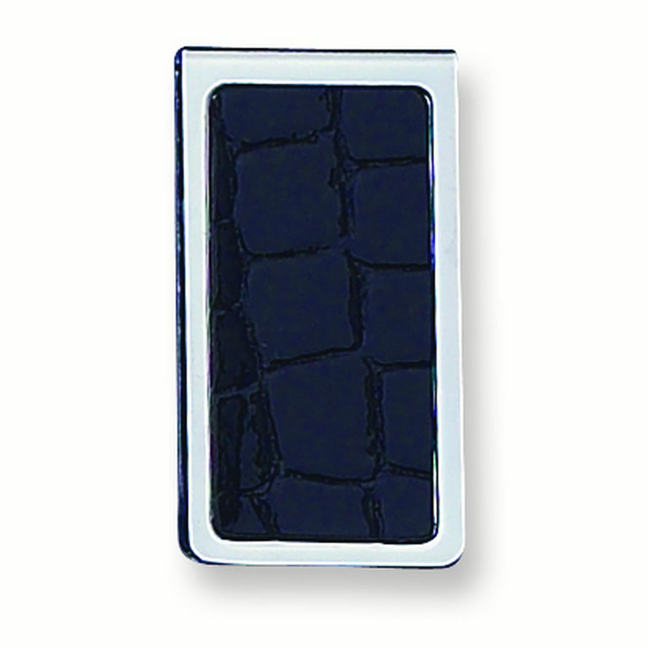 Black Croco Texture Faux Leather Silver-tone Money Clip QGM5021