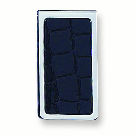 Black Croco Texture Faux Leather Silver-tone Money Clip QGM5021