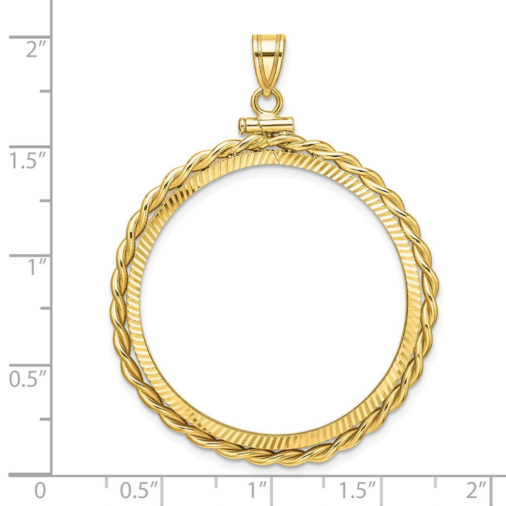 Wideband Distinguished Coin Jewelry 14k Polished Twisted Wire and Diamond-cut 32.7mm x 3.00mm Screw Top Coin Bezel Pendant