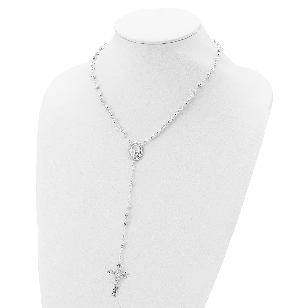 Sterling Silver Polished Rosary Necklace 18 Inches