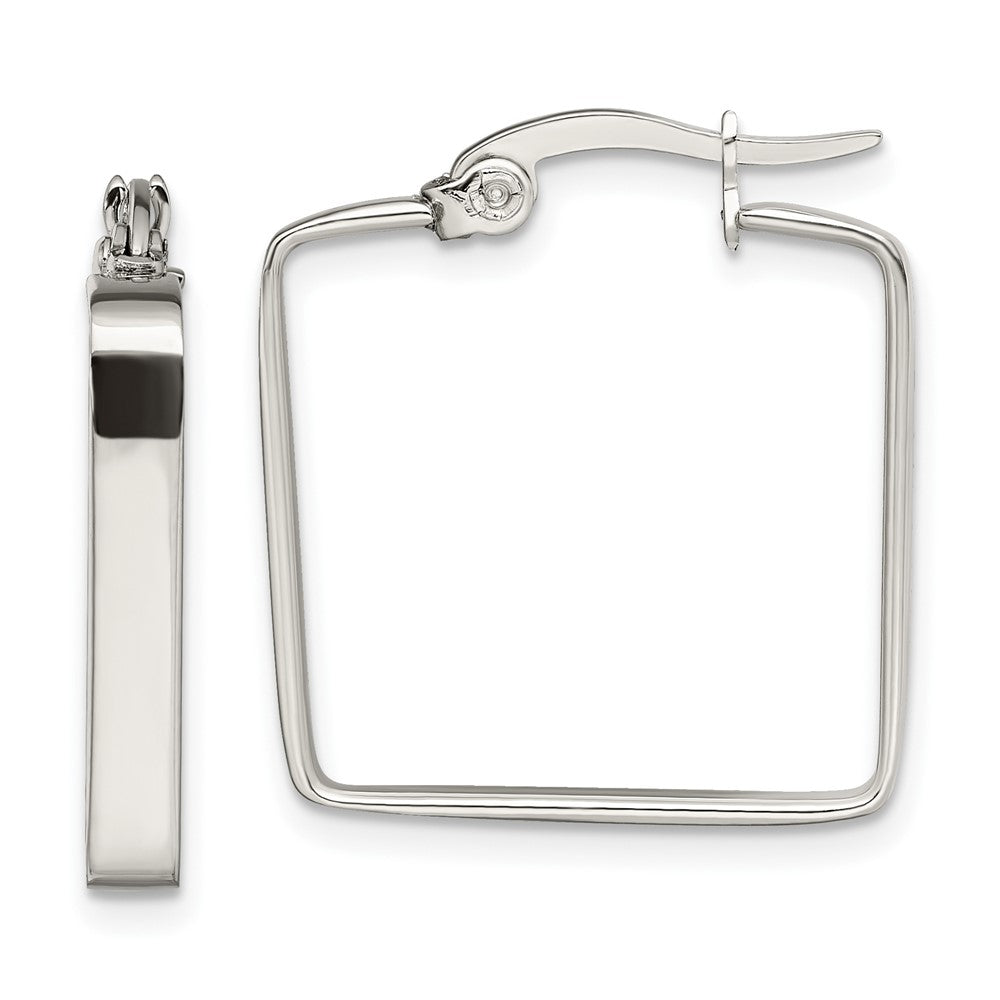 Stainless Steel Polished 20mm Square Hoop Earrings