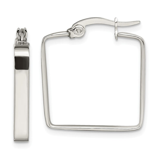 Stainless Steel Polished 20mm Square Hoop Earrings