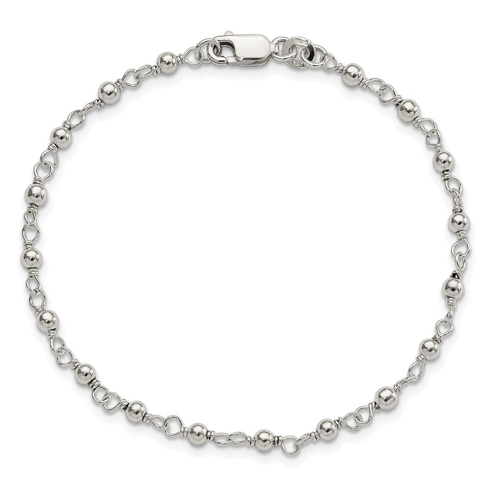 Sterling Silver Bead and Link Bracelet 7.25 inches