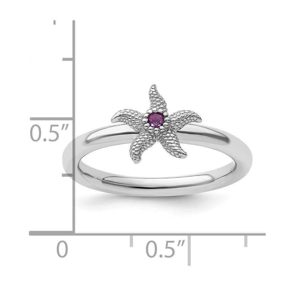 Sterling Silver Stackable Expressions Amethyst Starfish Ring Size -6