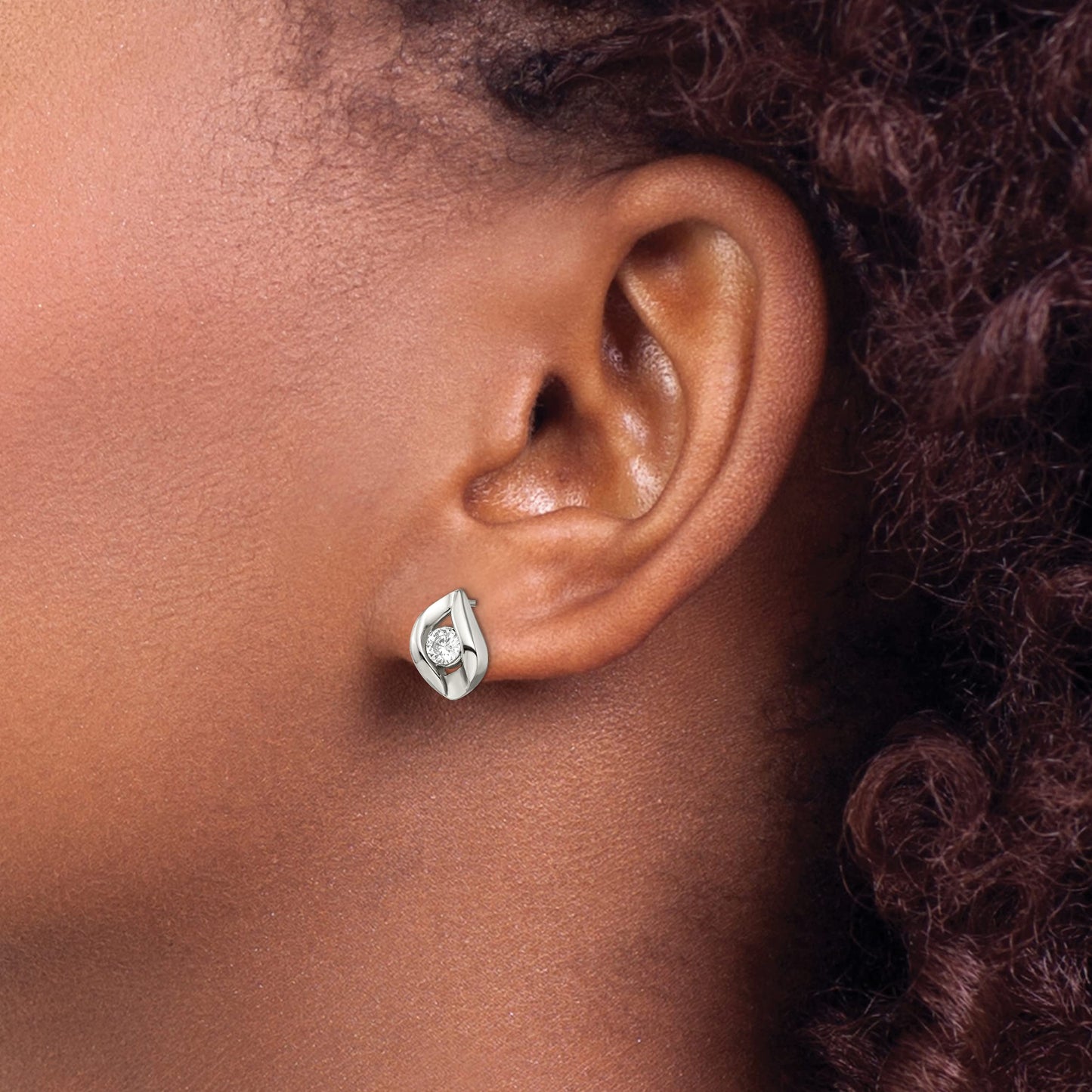 Stainless Steel Polished w/CZ Post Earrings