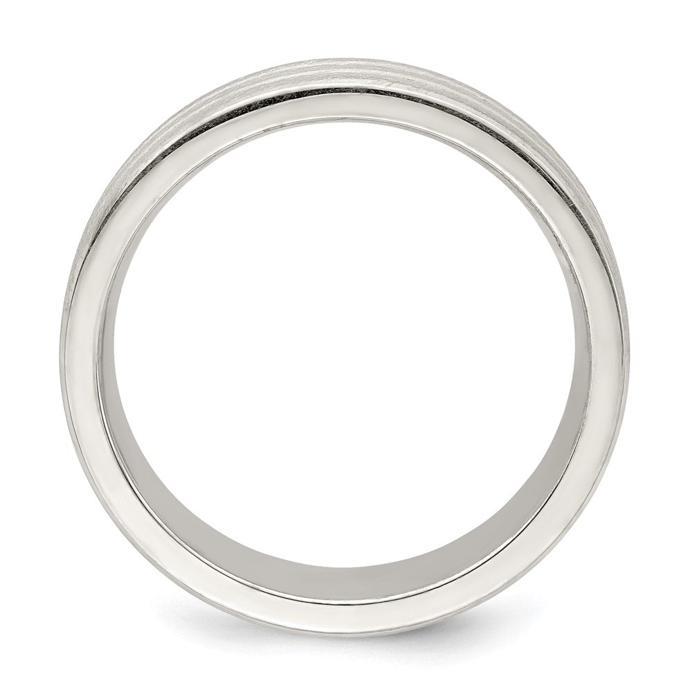 Sterling Silver 6mm Brushed Flat Grooved Fancy Band Size 7.5