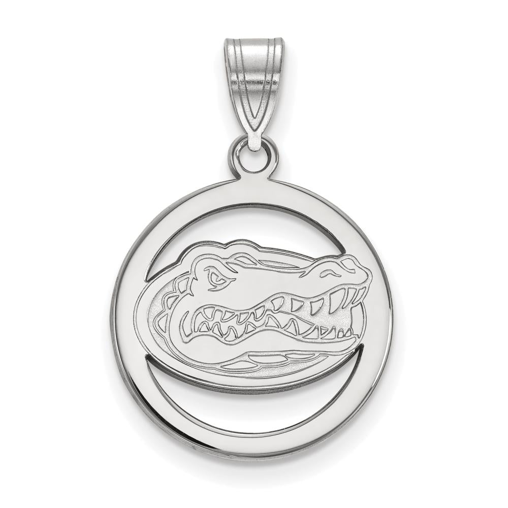 Sterling Silver Rhodium-plated LogoArt University of Florida Gator Medium Circle Pendant Q-SS033UFL