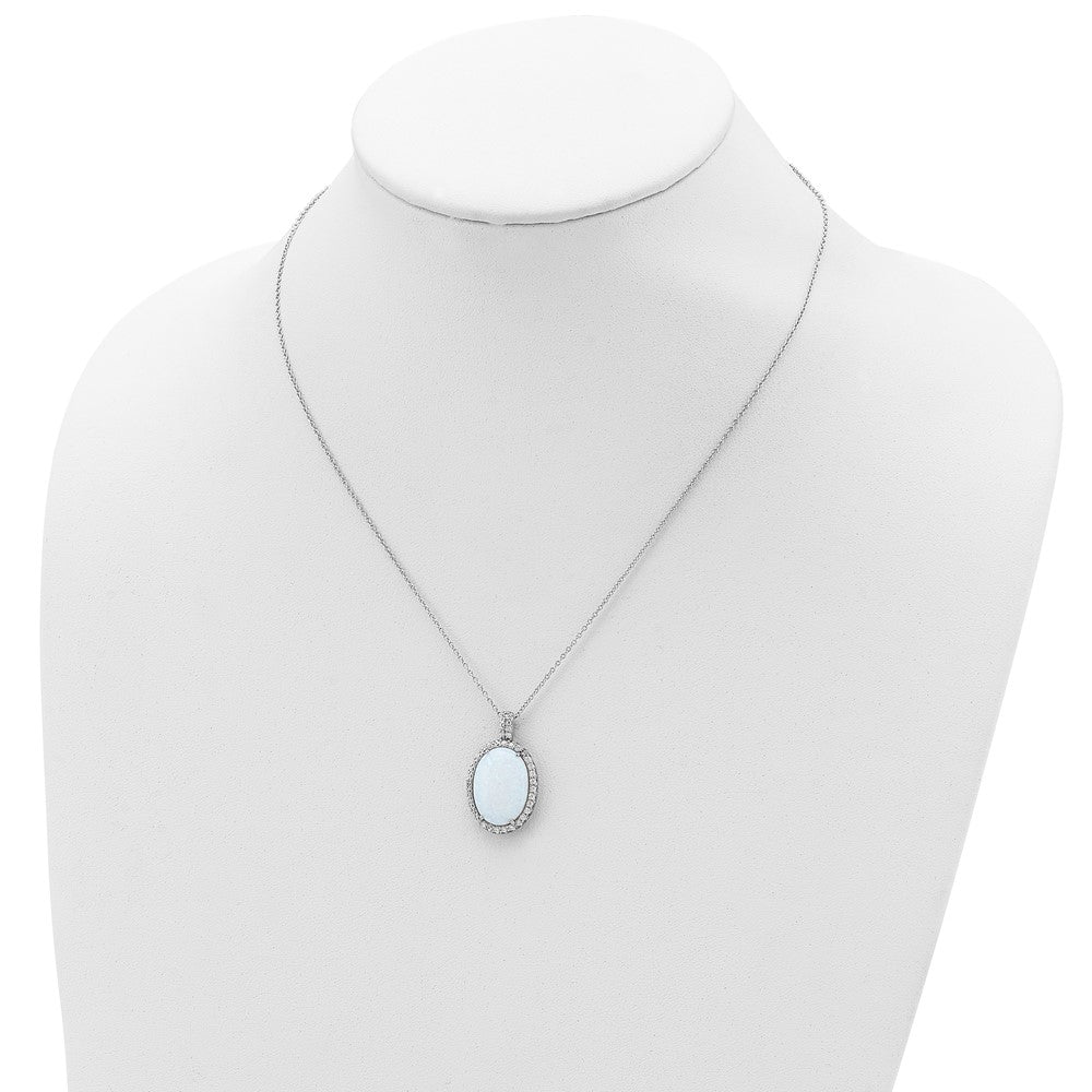 Cheryl M Sterling Silver Rhodium-plated Cabochon Lab Created Opal and Brilliant-cut CZ Oval Halo 18 Inch Necklace 18 Inches