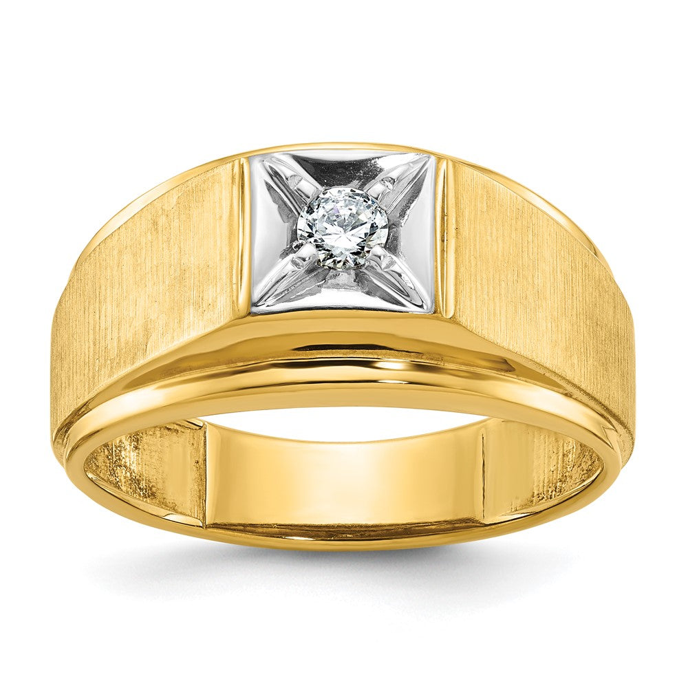 14k Two-tone IBGoodman Men's Polished and Satin 1/6 carat Diamond Complete Ring