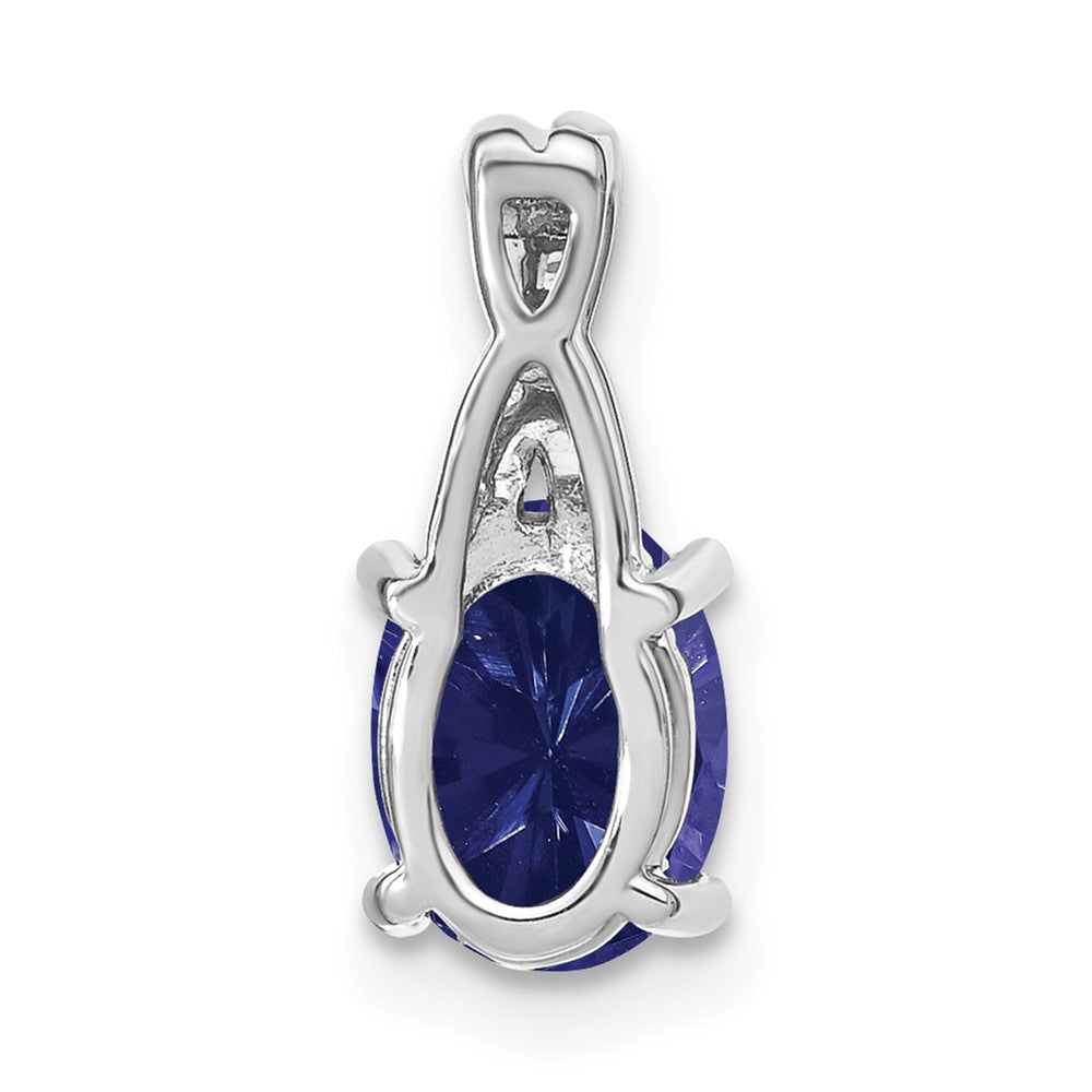 14k White Gold Oval Created Sapphire and Diamond Pendant