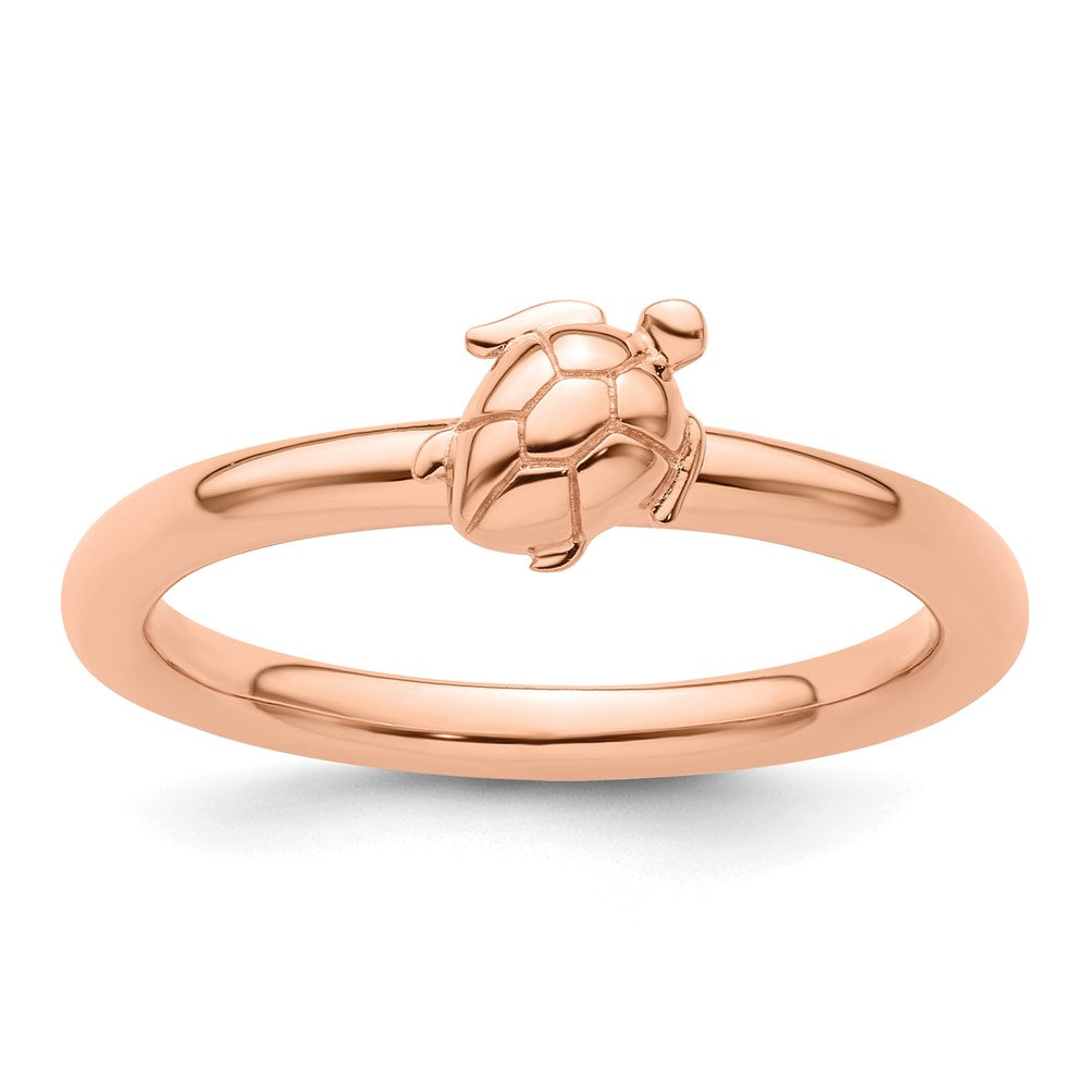 Sterling Silver Stackable Expressions Pink-plated Turtle Ring Size -9