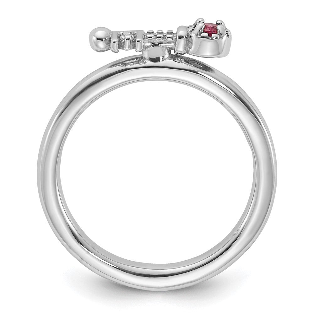 Sterling Silver Stackable Expressions Rhodium-plated Pink Tourmaline and White Topaz Key Ring Size -8