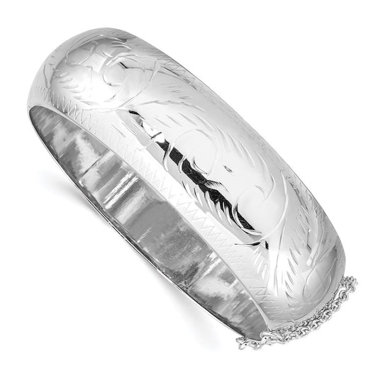 Sterling Silver Rhodium-plated D/C 20mm Hinged Bangle Bracelet 7 inches