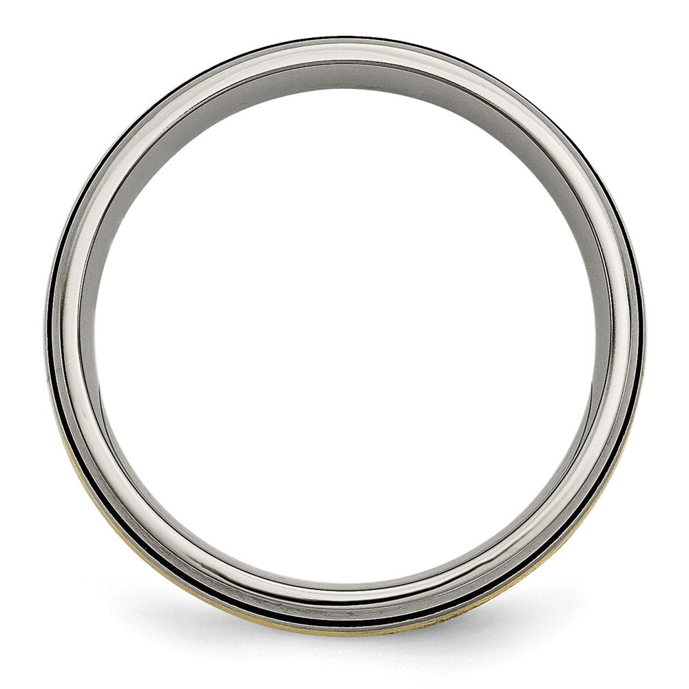Titanium Antiqued and Brushed w/14k Yellow Inlay 6mm Grooved Band Size - 12.5
