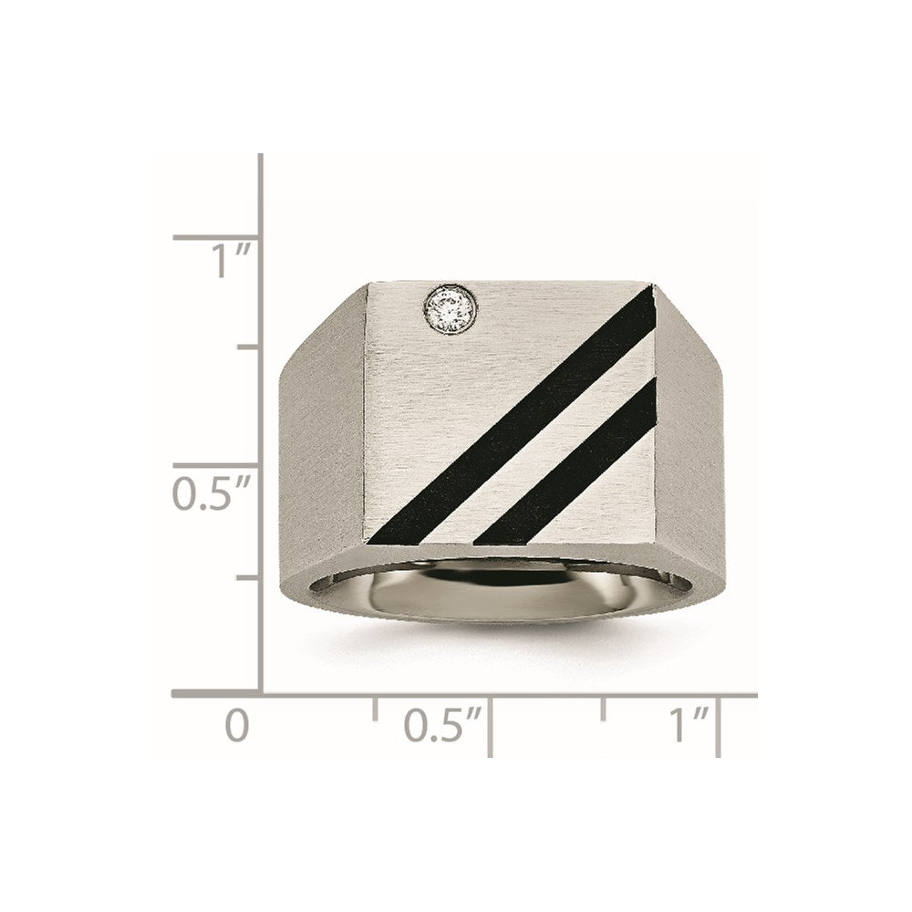 Stainless Steel Brushed Black IP-plated w/CZ Signet Ring Size - 11