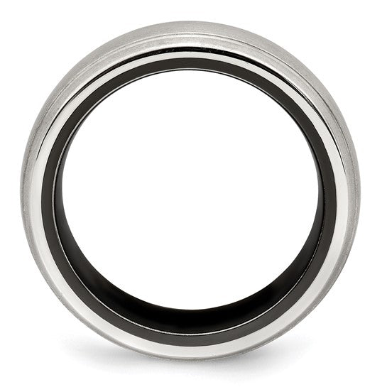 Edward Mirell 8mm Blk Ti w/ Silver Dome Double Groove Band
