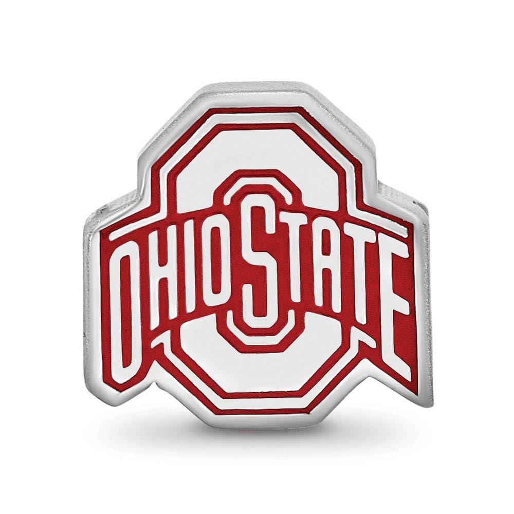 Sterling Silver Rhodium Plated Ohio State U. Enamel Logo Bead Charm