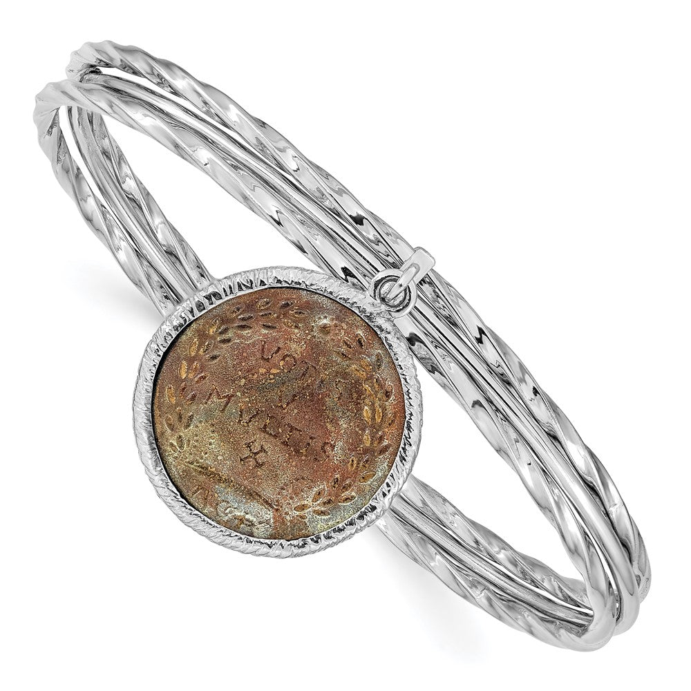 Sterling Silver Rhodium-plated Bronze Roman Coin Bangle