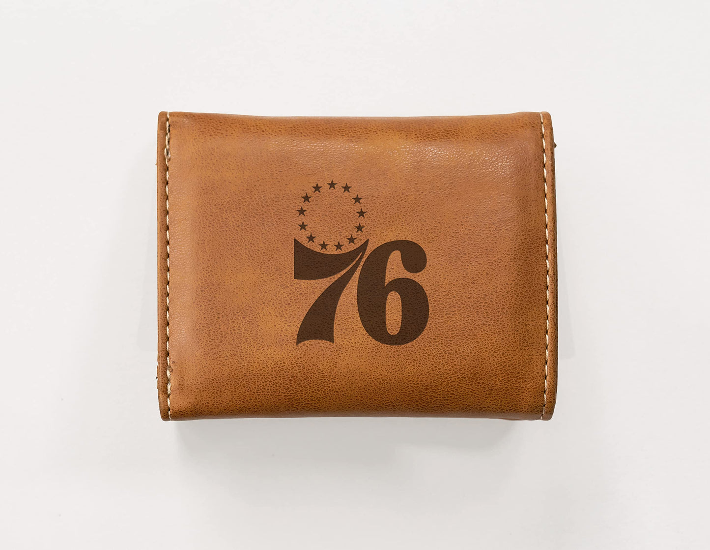 Rico Philadelphia NBA 76'ers Laser Engraved Brown Trifold Wallet, Sixers