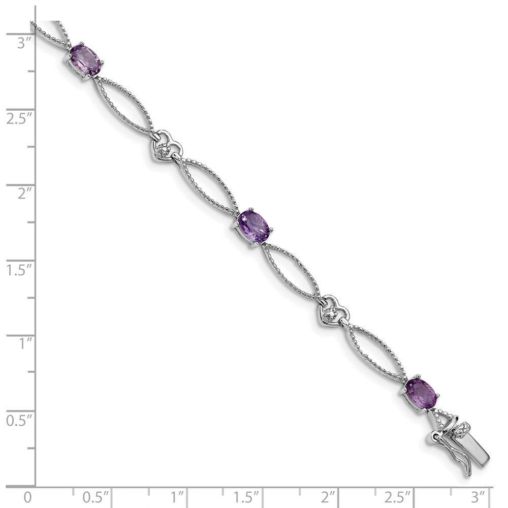 Sterling Silver Rhodium-plated Diamond & Amethyst Oval D/C Bracelet 7 inches