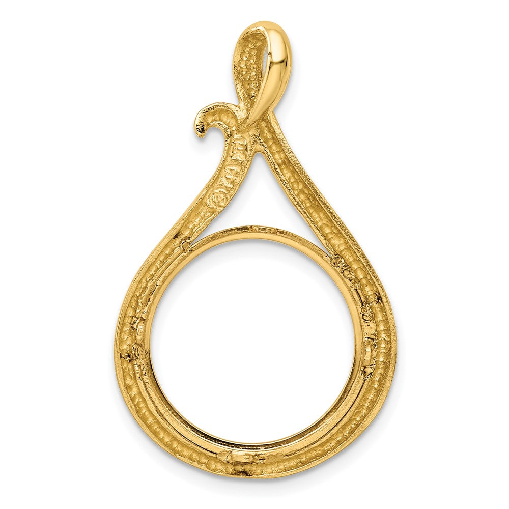Wideband Distinguished Coin Jewelry 14k Polished Curled Teardrop 16.5mm Prong Coin Bezel Pendant