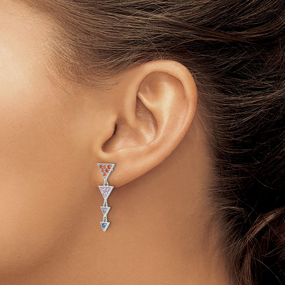 Sterling Silver Rhodium-plated Multicolor CZ Post Dangle Earrings