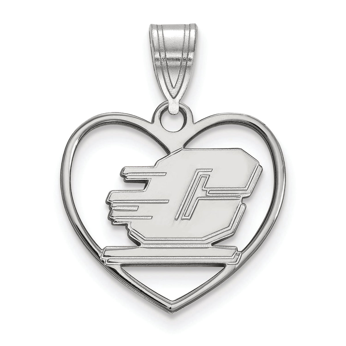 Sterling Silver Official Licensed Collegiate Central Michigan University (CMU) Pendant in Heart