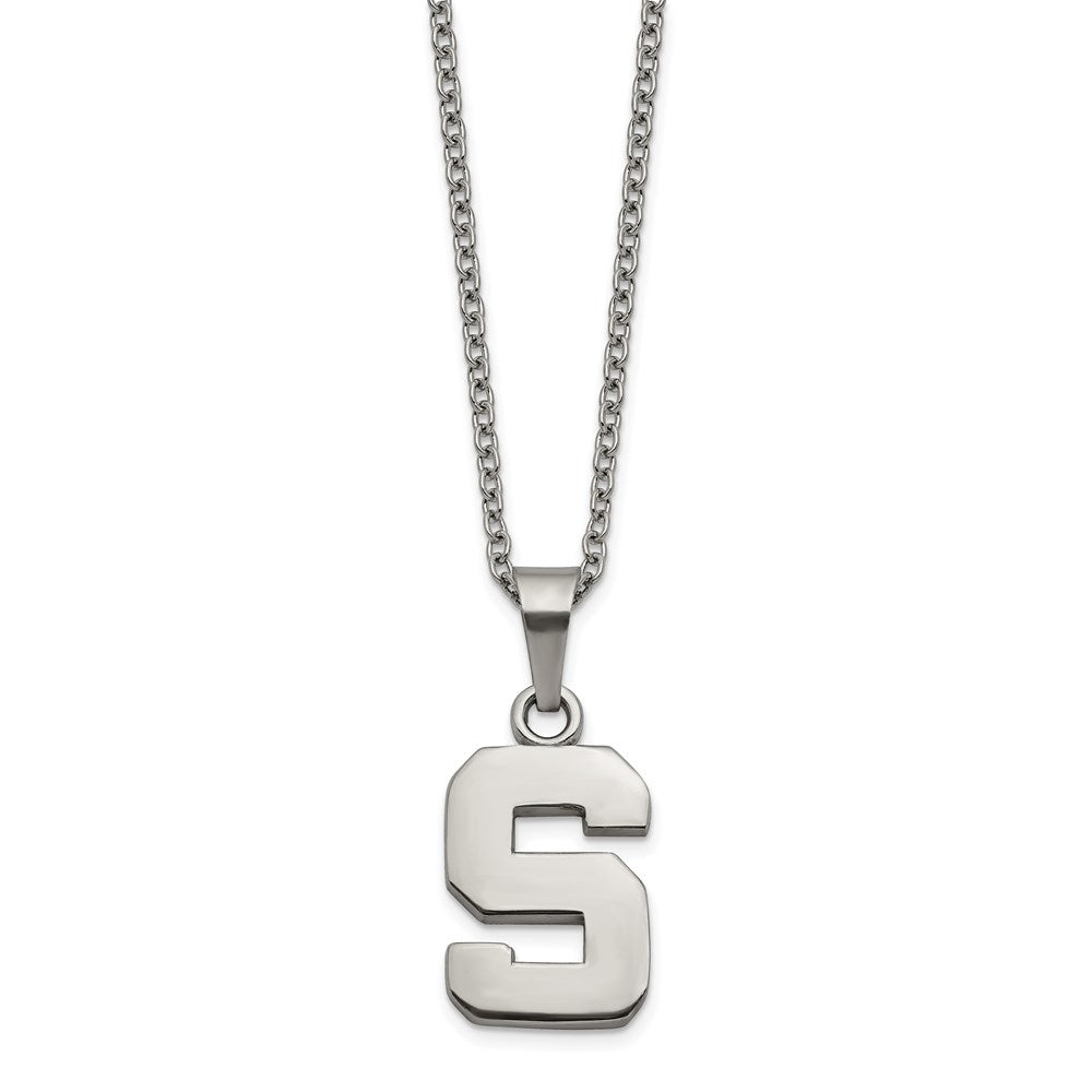 Stainless Steel LogoArt Michigan State University Letter S Pendant 18 inch Necklace with 2 inch Extender QST516MIS