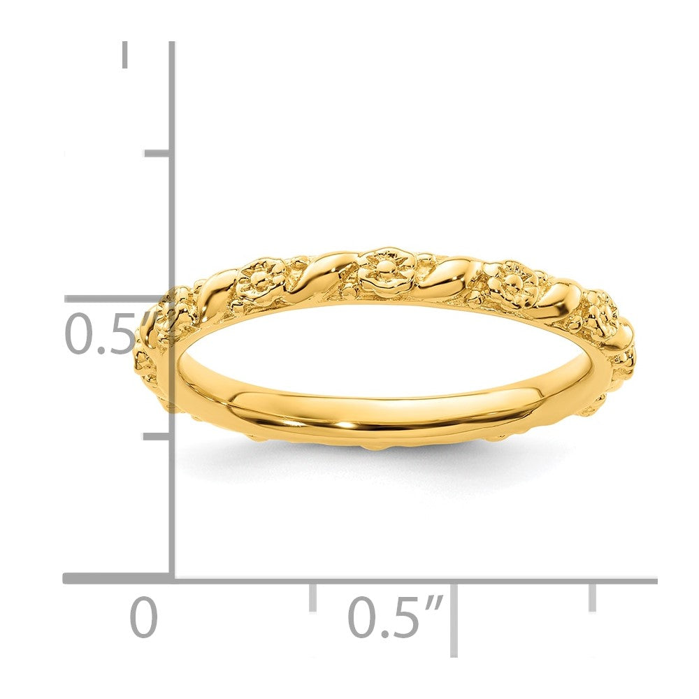 Sterling Silver Stackable Expressions Gold-plated Polished Flower Ring