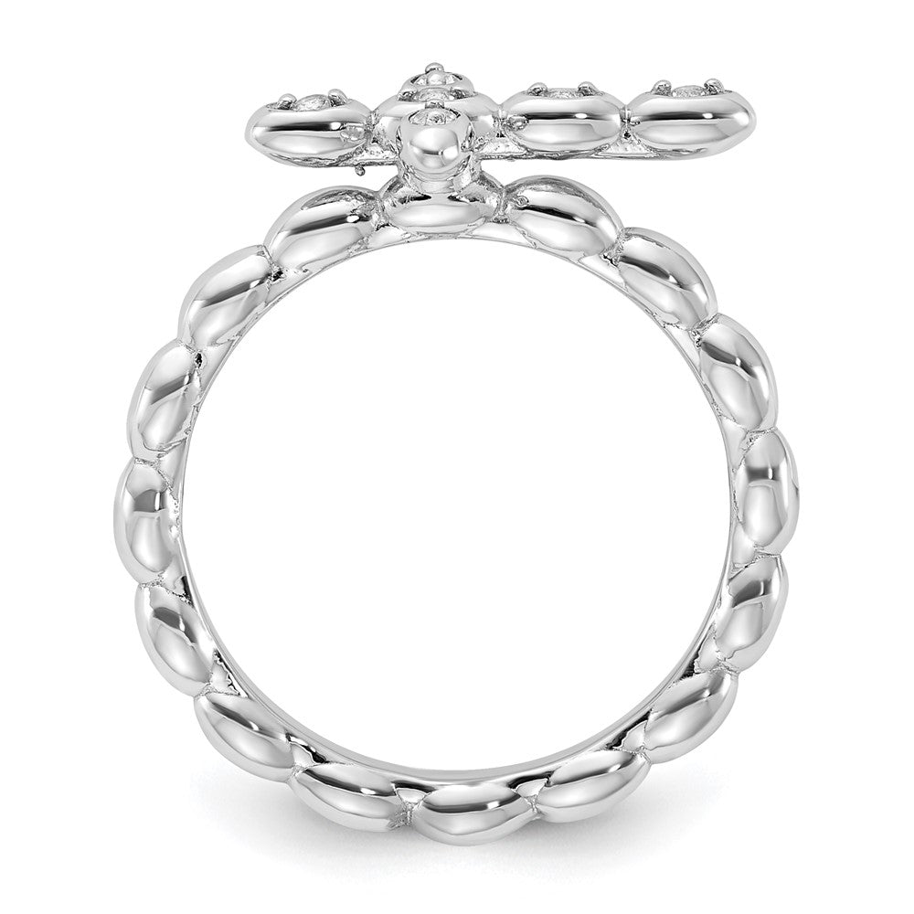 Sterling Silver Stackable Expressions Rhodium-plated White Topaz Cross Ring Size -7
