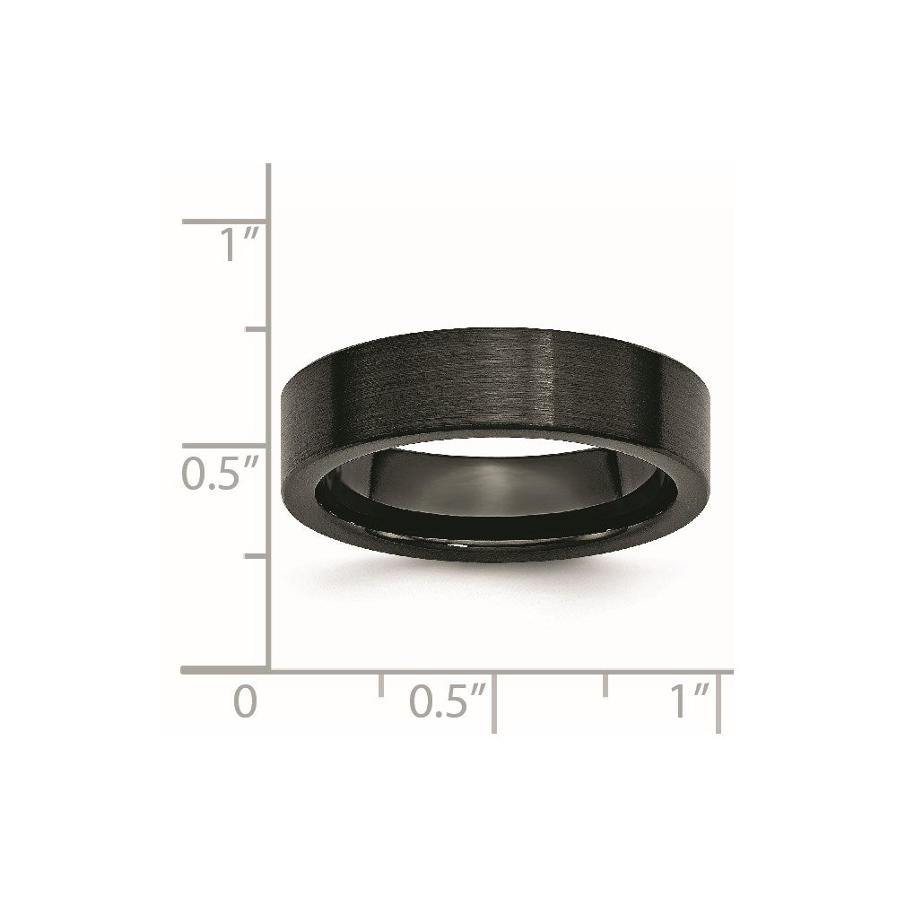 Black Ceramic Flat 6mm Brushed Band Size - 9