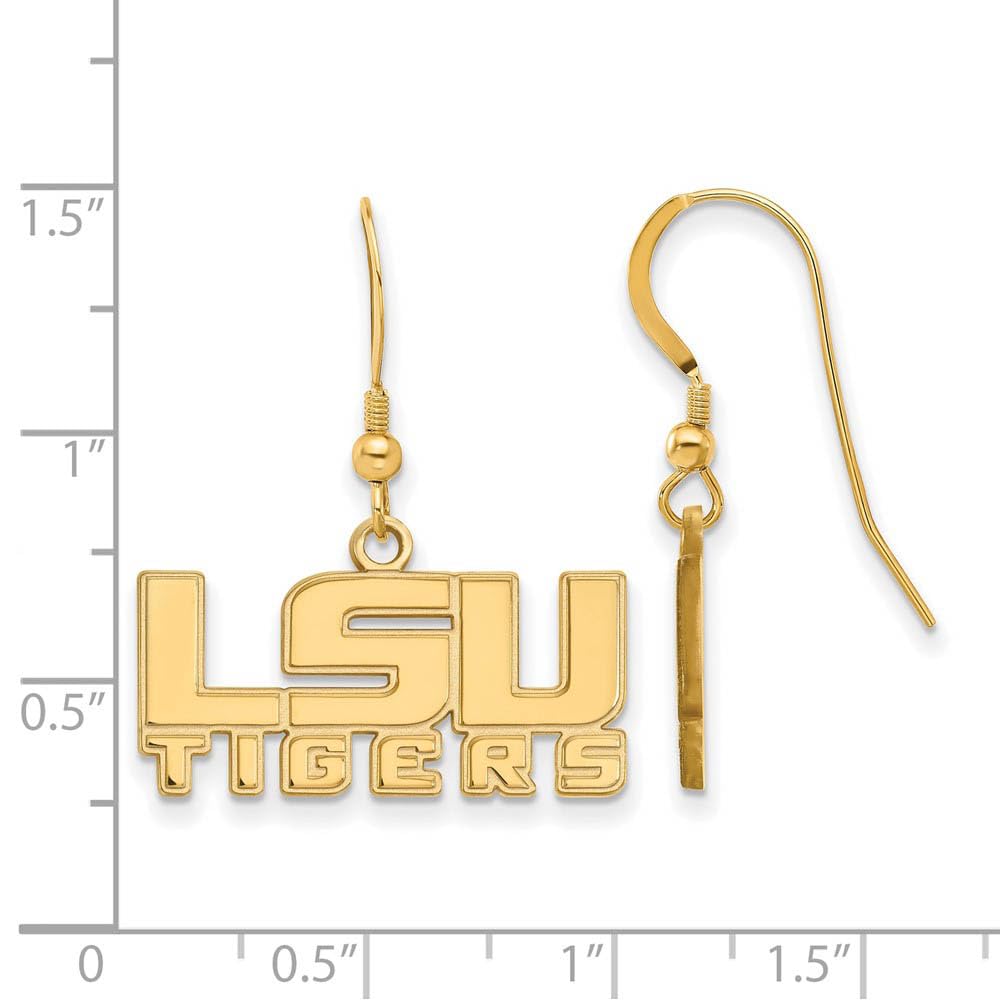 Sterling Silver Gold-plated LogoArt Louisiana State University L-S-U Tigers Small Dangle Wire Earrings QGP046LSU