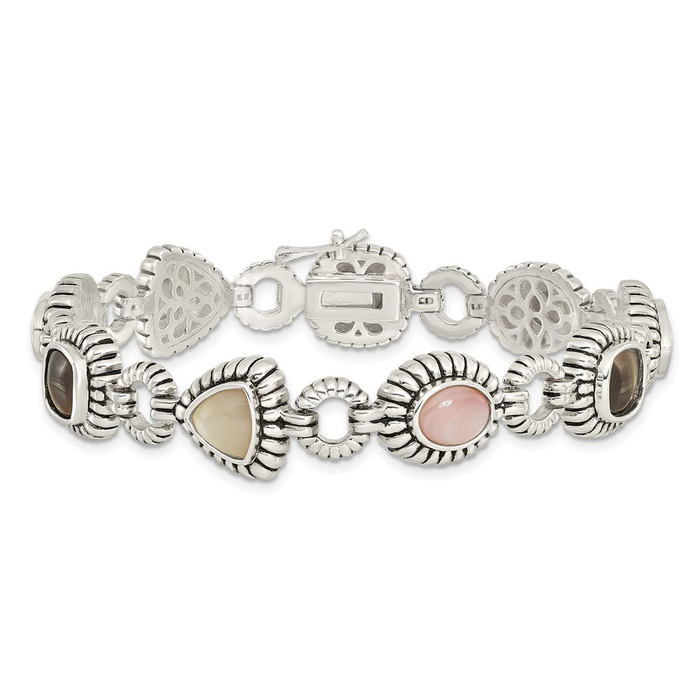 Shey Couture Sterling Silver 7.75 Inch Antiqued Pink/Black/White Mother of Pearl Bracelet 7.75 inches