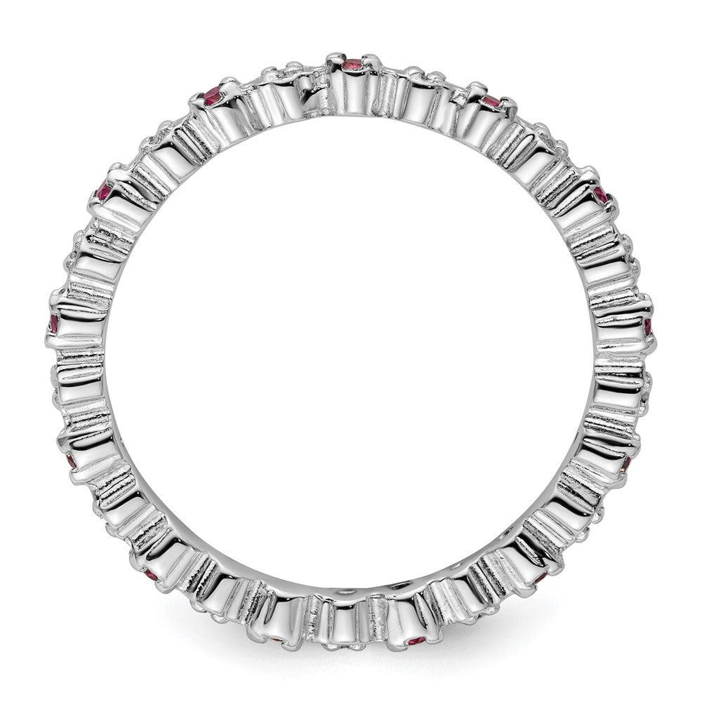 Sterling Silver Stackable Expressions Rhod. Garnet & Diamond Ring Size -8