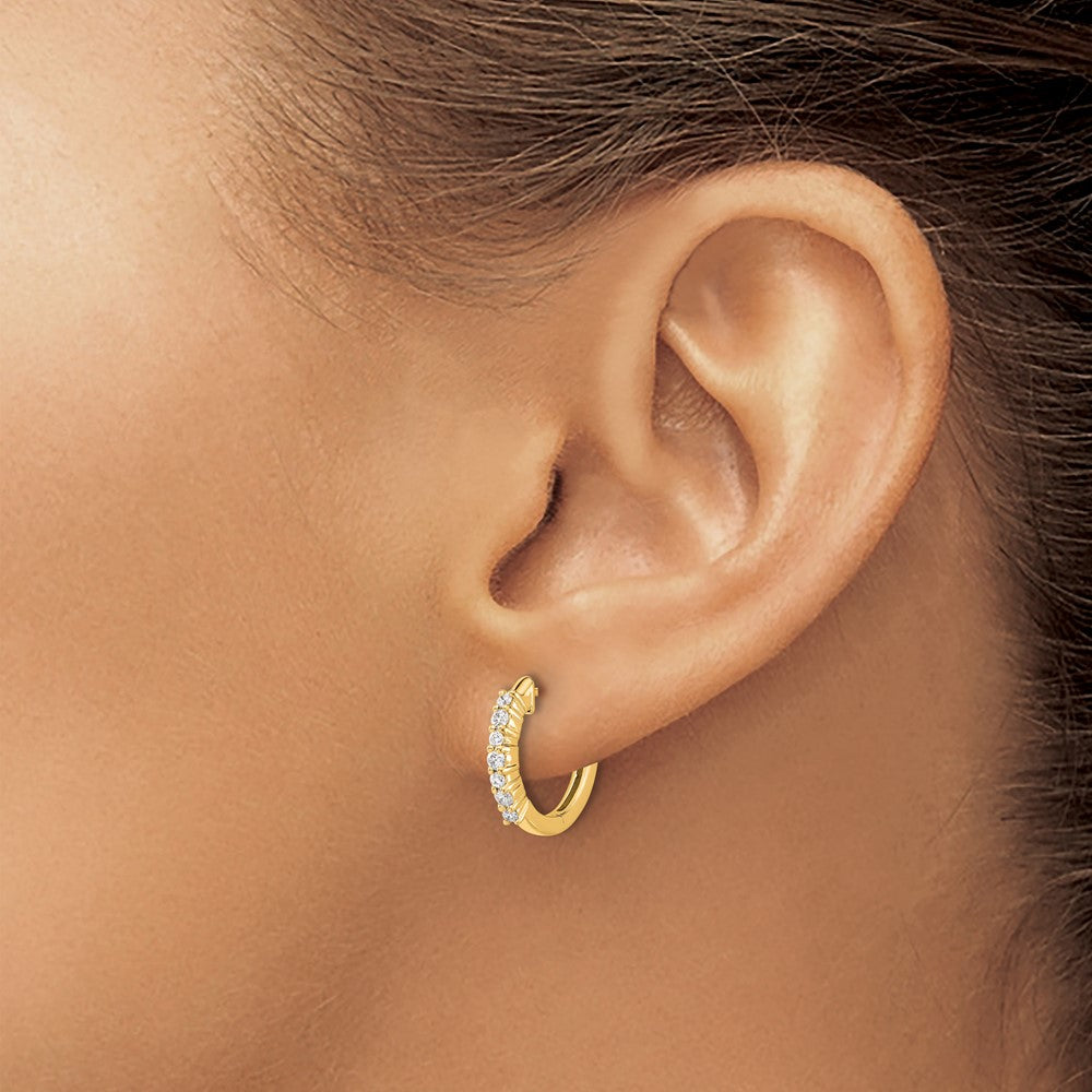 14K Gold 1/4 Carat Diamond Hinged Hoop Earrings
